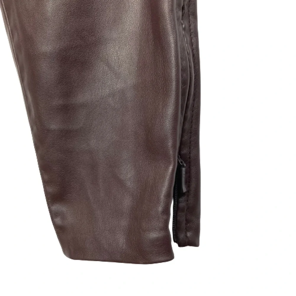 Free People Pants Womens Sz 2 Brown Vegan‎ Leather Skinny Zip Ankle Moto